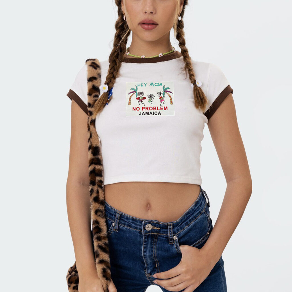 Women Clothing Summer New Internet Celebrity No Problem Letter Graphic Printing Slim Fit Short Short Sleeve T shirt - Image 4