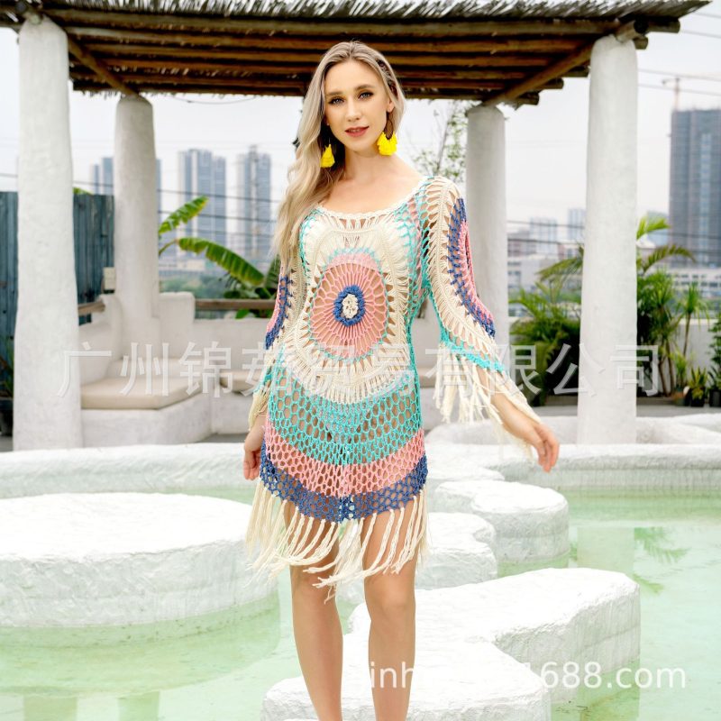Direct Hollow Out Cutout Beach Dress Women's Beach Cover-up Bohemian Bikini Sunscreen Overclothes - Image 3
