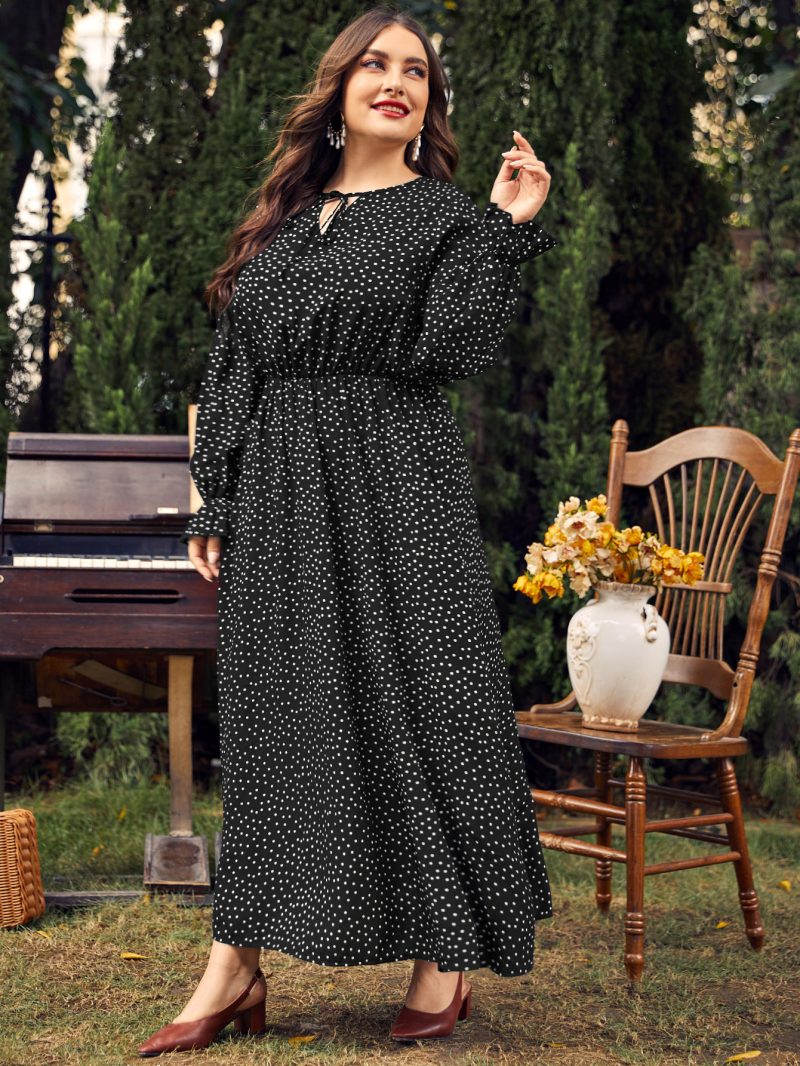 Plus Size Women Dress Polka-Dot Loose-Fitting  Girls Long Sleeve Dress - Image 2