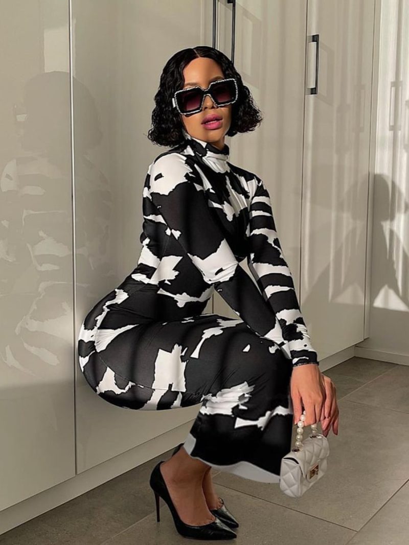 Plus Size Autumn Long Sleeve Personalized Printed Hip Dress Turtleneck Dress - Image 2