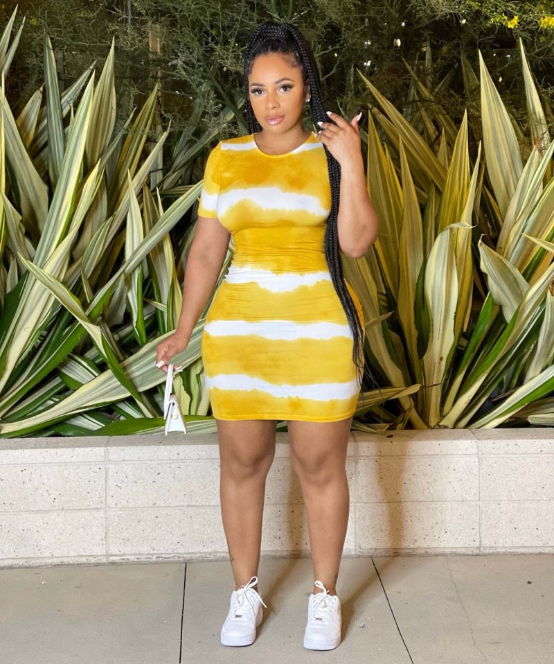 Plus Size Women Clothing Internet Celebrity Type Classic Tie Dye Printed Sheath Dress - Image 3