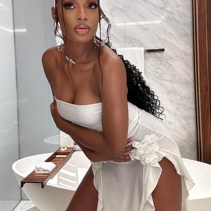 Women Clothing Sexy Dress Strapless Dress Backless Slit White Dress Sexy - Image 4
