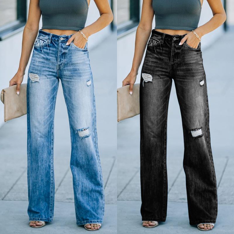 Casual Pants Slimming Ripped Wide-Leg Jeans Pants Women - Image 5