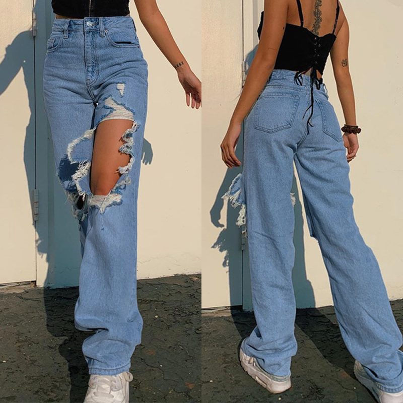 Summer Loose Personality Ripped Straight Casual Pants Jeans for Women - Image 5