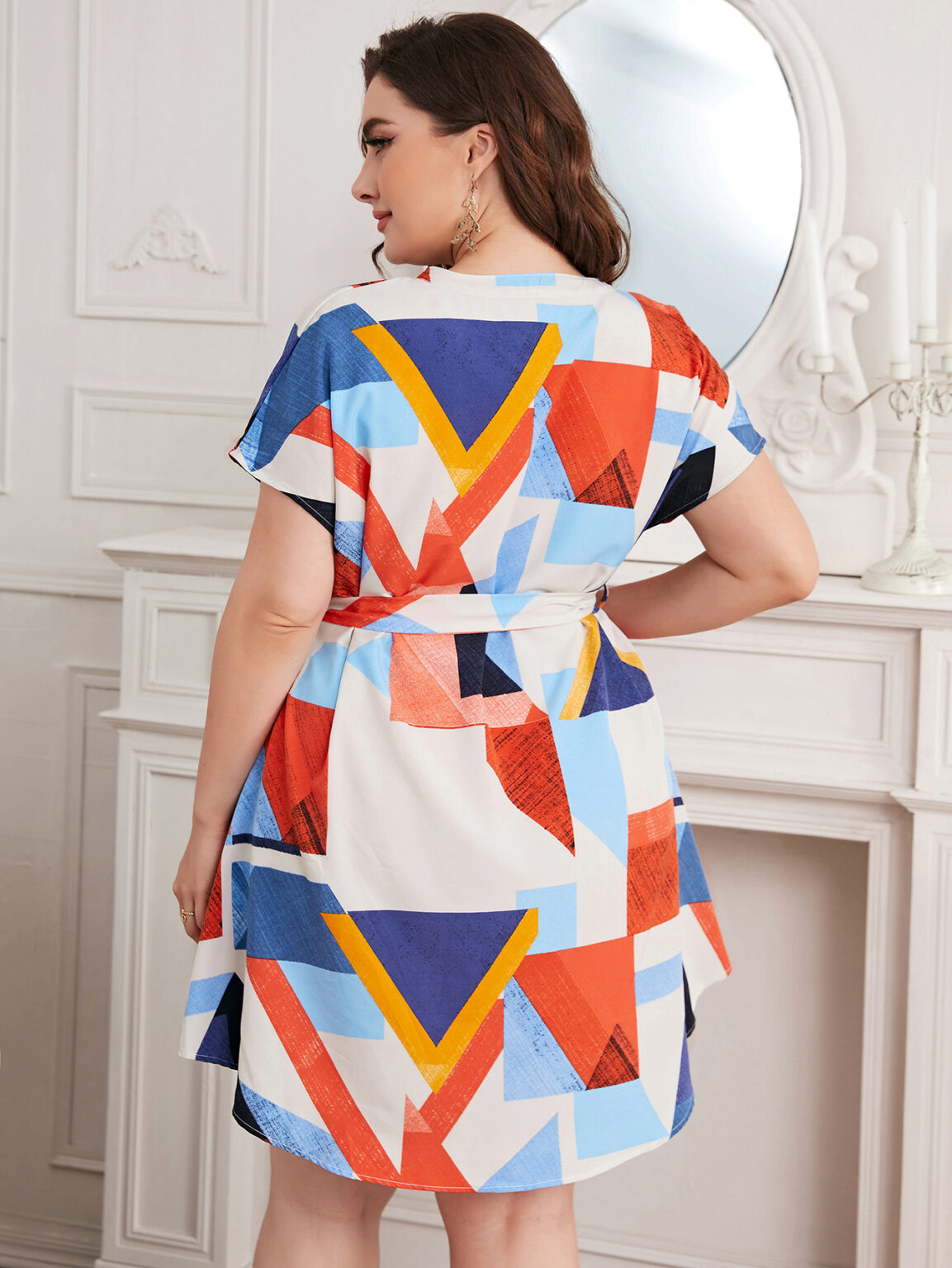 Plus Size Swing Office Dress With Irregular Asymmetric Geometric Abstract Pattern Maxi Dress Printed Abstract Floral - Image 3