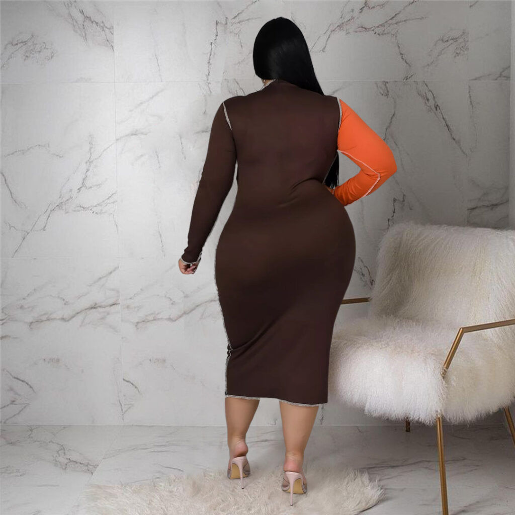 Plus Size Fashion  Women  Nightclub Uniforms Reverse Car Side Leopard Splicing Contrasting-Color Dress - Image 3