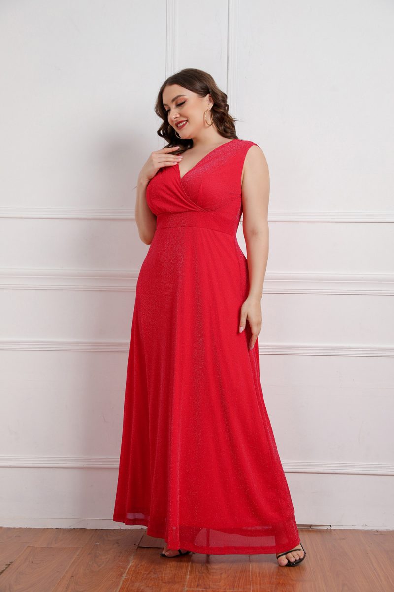 Plus Size Women Summer Sleeveless V-neck Dress Maxi Dress - Image 2