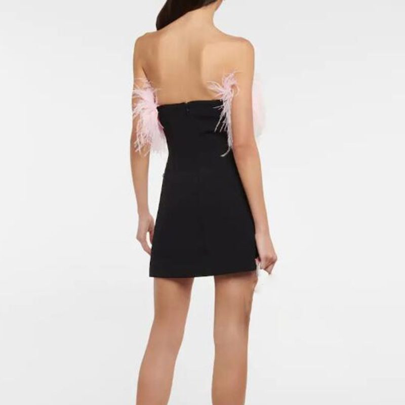 Spring Tube Top Ostrich Feather Bandage Dress Sexy Slit Diamond Party Socialite Dress - Image 2