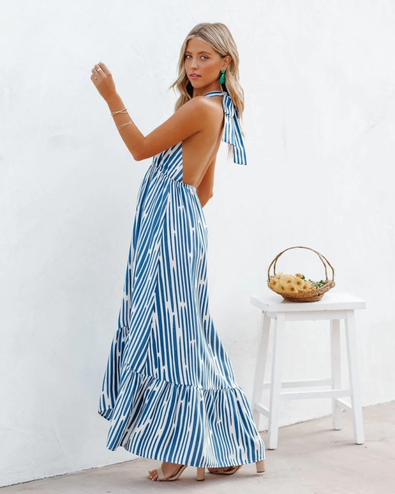 Pleated Backless Halter Elegant Dress Dress Women  Clothing - Image 4