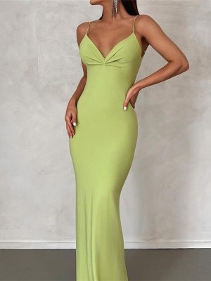 Spring Summer Women Clothing Backless Sexy Low Cut Slim Fit Sheath Evening Dress Women  Dress