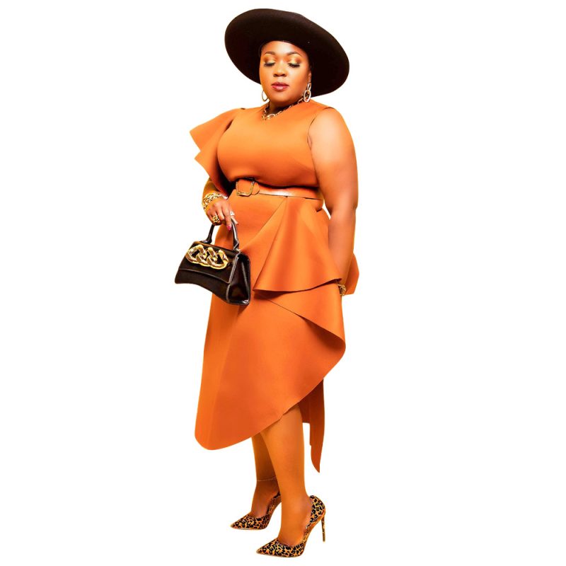 Plus Size Sexy  Women Clothing Solid Color One Shoulder Ruffle Stitching Party Nightclub Dress No Belted - Image 4