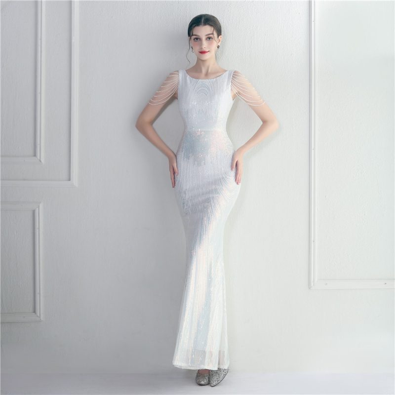 Positioning Floral Sequin Craft Beaded Sexy Party Dinner Ceremony Concert Maxi Dress Evening Dress - Image 2