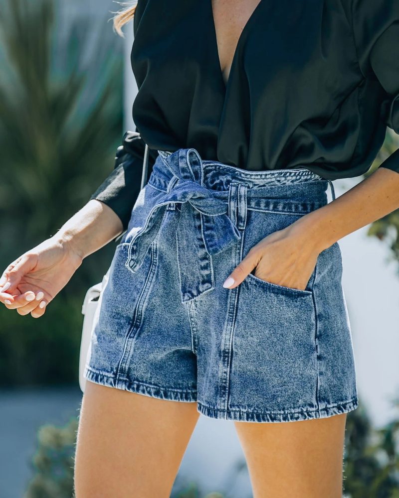 Trade High Waist All-Matching Denim Shorts Women Casual Pants Belt Trend - Image 3