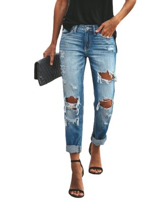 Summer Casual Washed Ripped Straight Street Jeans for Women