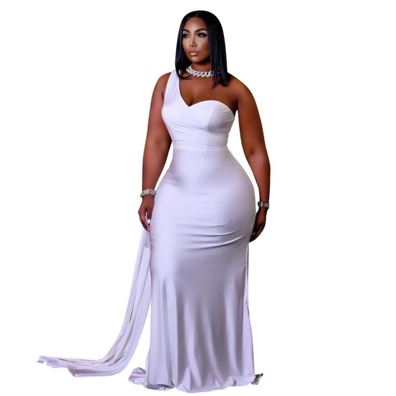 Plus Size Solid Color Evening Dress Sheath Long Slim Dress for Women - Image 4