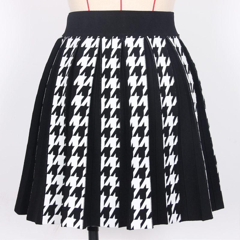 Spring Summer Simple Elegant High Quality Knitted Houndstooth Little Short Dress Internet Celebrity A  line Skirt - Image 3