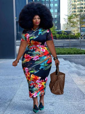 Plus Size Summer New Floral Printed Sexy Tight  Dress