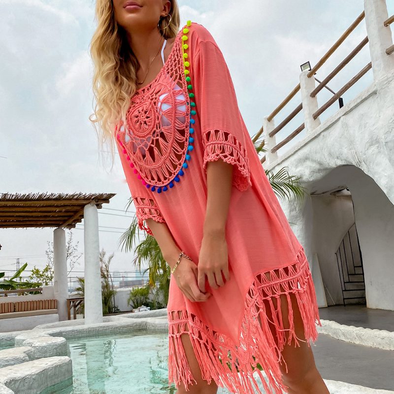 Southeast Asia Hand Crocheting Large round Stitching Loose-Fitting Tassel Vacation Beach Cover-up Spot - Image 3