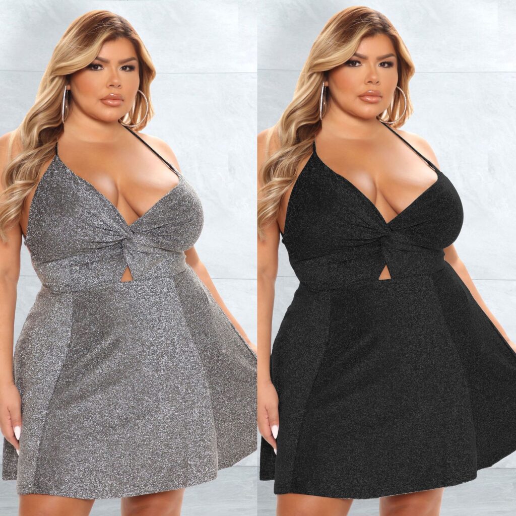 Plus Size Women Clothing  Sexy Strap Dress Lace-up Backless Silver String Short Dress Women - Image 3