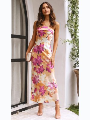 Spring Summer Sexy Sexy Floral Print Wrapped Chest Midi Dress