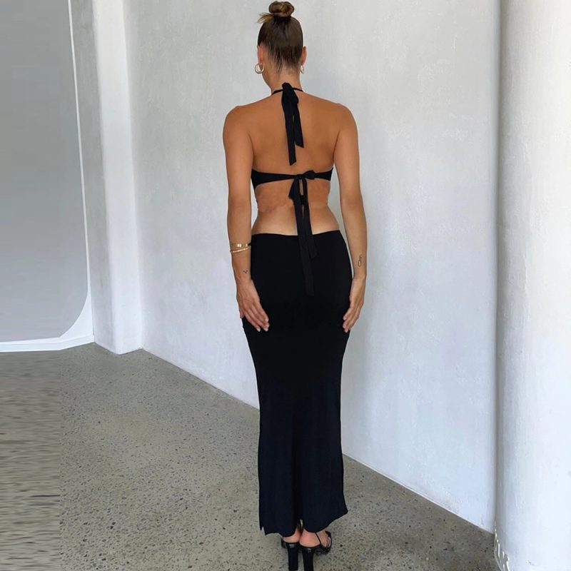Long Neck Dress Sexy Cutout Wrapped Chest Lace up One Step - Image 3