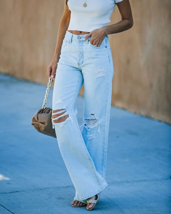 Summer High Waist Water Washed Hole Casual Denim Trousers - Image 2