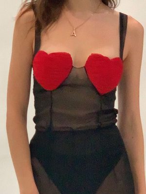 Spring Summer Women Clothing Suspenders Sexy Backless Contrast Color Love Vest Women