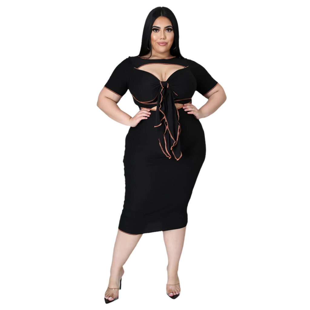 Plus Size Women Solid Color Reverse Side Hollow Out Cutout out Strap Dress - Image 4