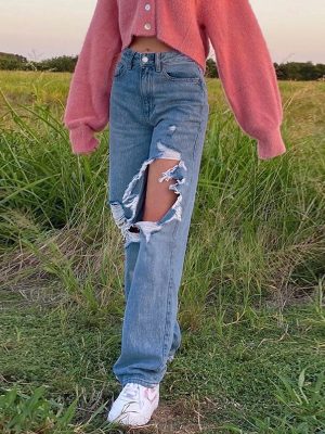 Summer Loose Personality Ripped Straight Casual Pants Jeans for Women