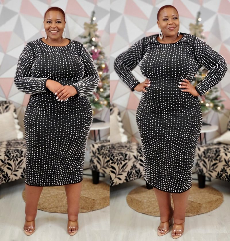 Plus Size Women Clothing Spring Bubble Bead Split Dress - Image 4