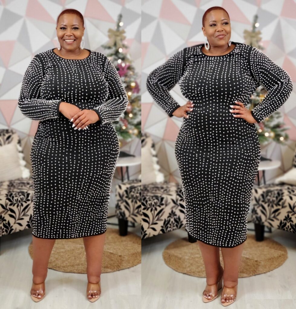 Plus Size Women Clothing Spring Bubble Bead Split Dress - Image 4