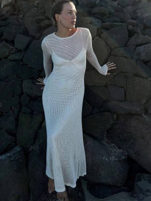 Mesh Beach Vacation Sexy Dress Knitted Hollow Out Cutout Out Maxi Dress Blouse Summer Women