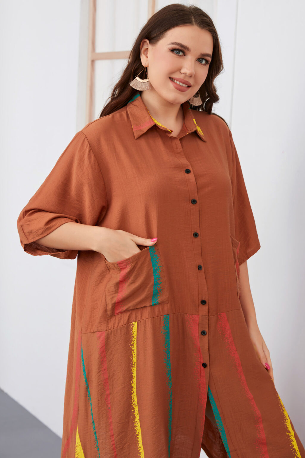 Plus Size Irregular Asymmetric Chubby Girl Dress Black Office Solid Color Woven Collared Women Half Sleeve Dress - Image 2