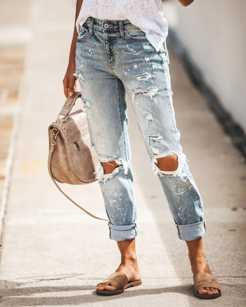 Paint Dot Personality Ripped Cool Cropped Jeans Women - Image 2