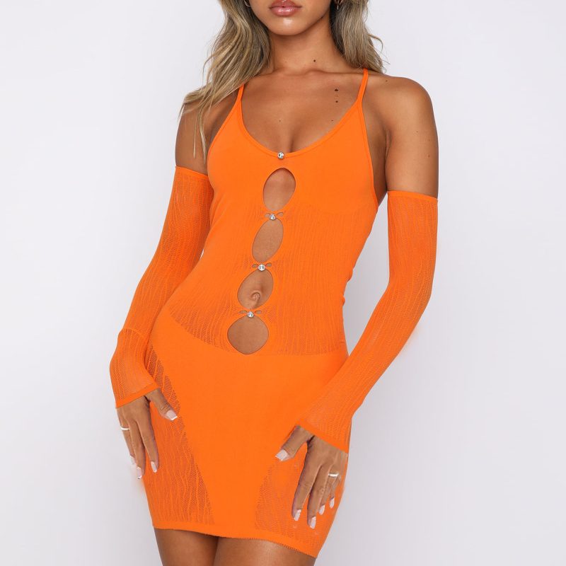 Women Clothing Sheer Mesh Dress Criss Cross Blouse Backless Sexy Diamond Splicing Women - Image 2
