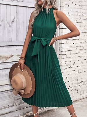 Summer Women Clothing Solid Color Halter Dress Simple