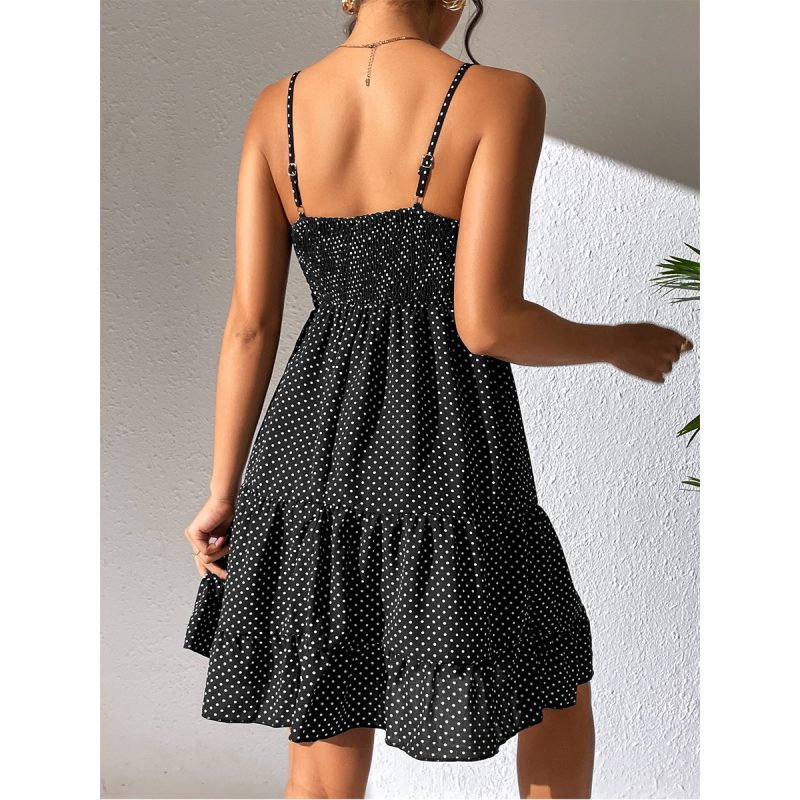 Dress Wrapped Chest Lace Up Polka Dots Strap Dress - Image 5