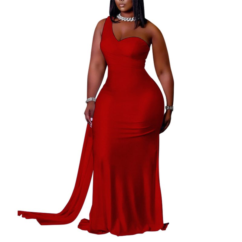 Plus Size Solid Color Evening Dress Sheath Long Slim Dress for Women - Image 5