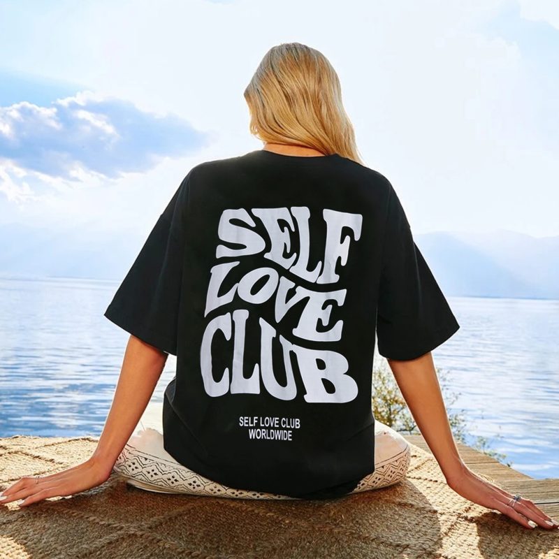 Fast Casual Black T Shirt Simple Round Neck Short Sleeve Women Top Loose Printed - Image 4