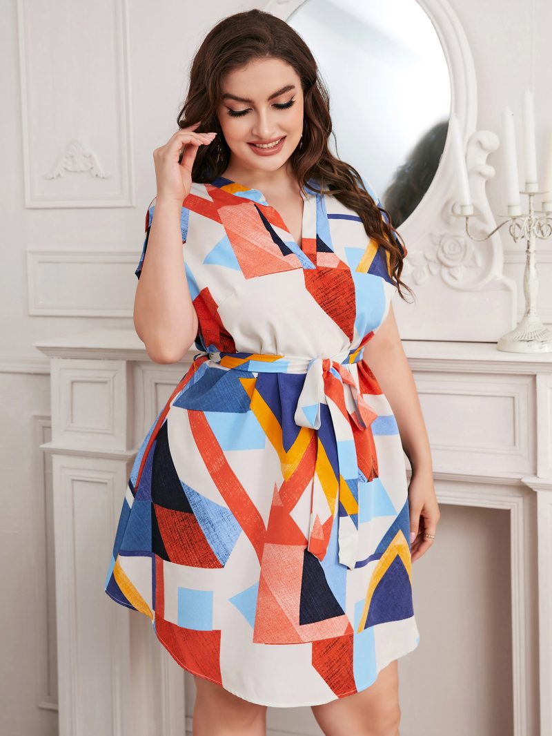 Plus Size Swing Office Dress With Irregular Asymmetric Geometric Abstract Pattern Maxi Dress Printed Abstract Floral - Image 2