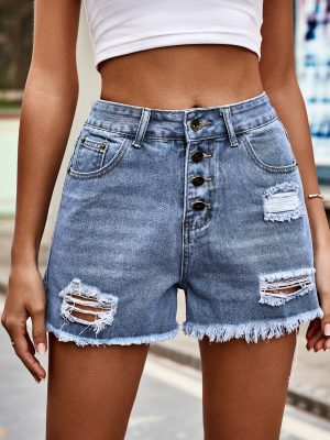 Women Clothing Trade Ripped Washed Slimming Denim Casual Shorts Pants Women