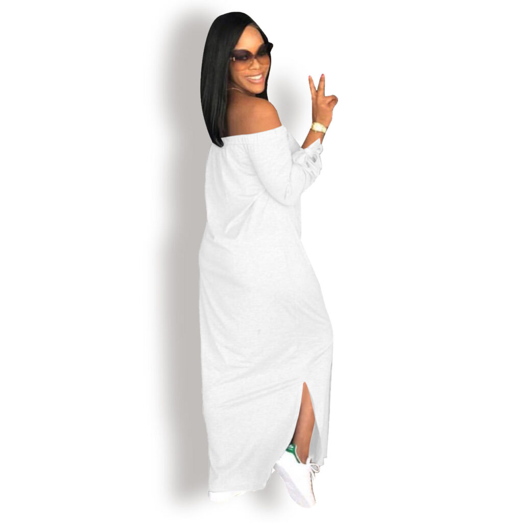 Casual Letter Graphic Print off Neck Split Dress - Image 3
