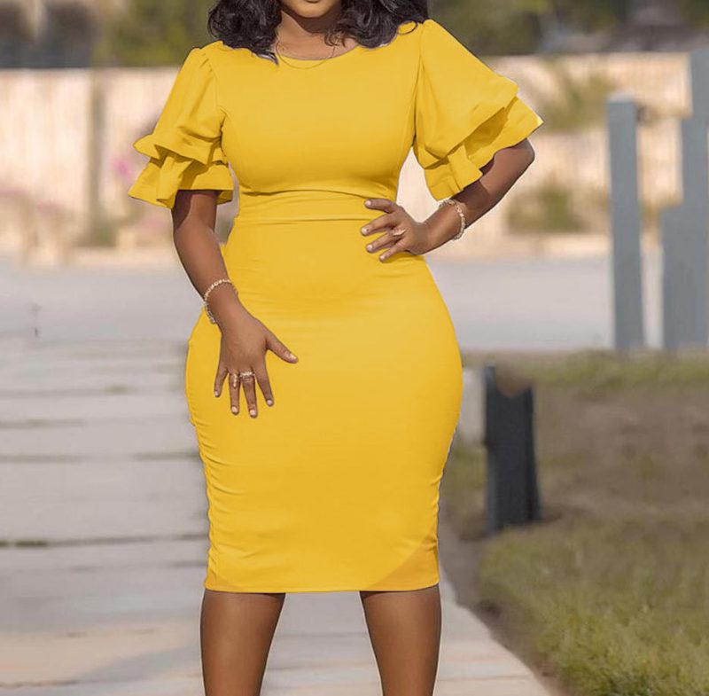 Plus Size Popular Office Slim Fit Patchwork  One Step Dress Dress