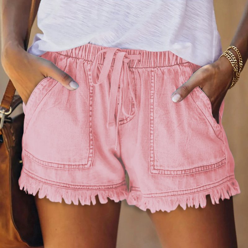 Summer New Elastic Waist Drawstring Casual High Waist Slimming Denim Shorts for Women - Image 3
