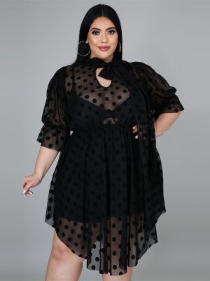 Plus Size Summer Dot Mesh See-through Dress Women