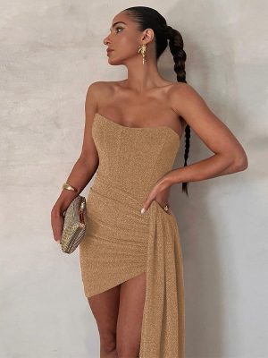 Spring Women Clothes Stitching Tied Sexy Bandeau Short Sheath Dress