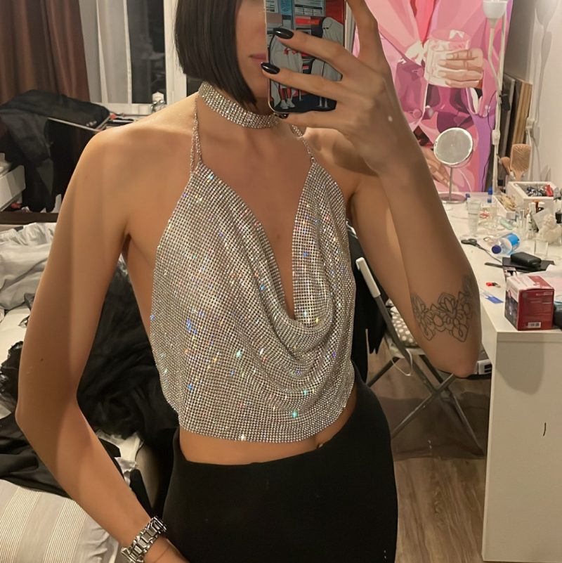 Women Clothing Rhinestone Rhinestone Vest Sexy Party Nightclub Sexy Suit Rhinestone Top Sling - Image 2