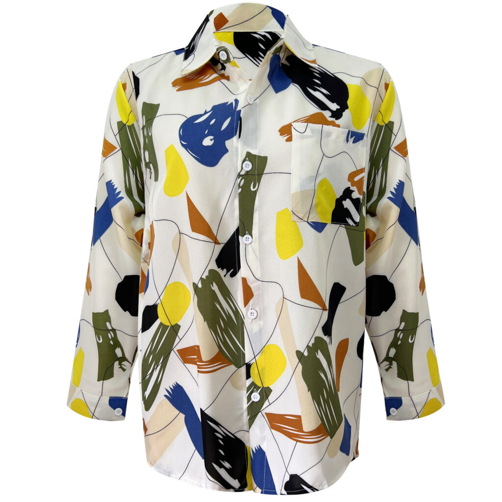Women  Clothing Collared Print Shirt Long Sleeve Geometric Abstract - Image 5