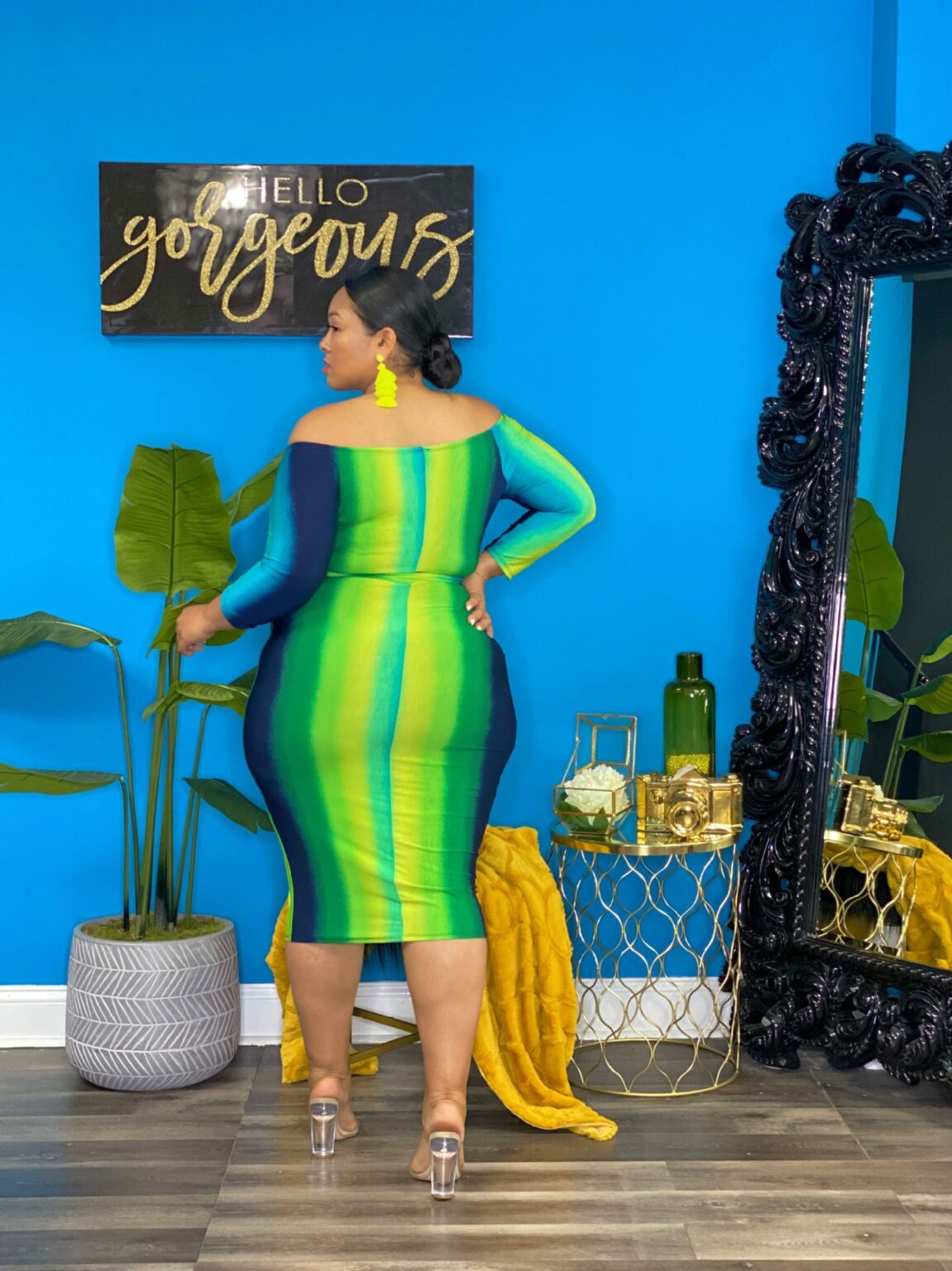 Plus Size Women Clothing Long Sleeve Sexy V Neck Color Striped Printing  Dress - Image 4