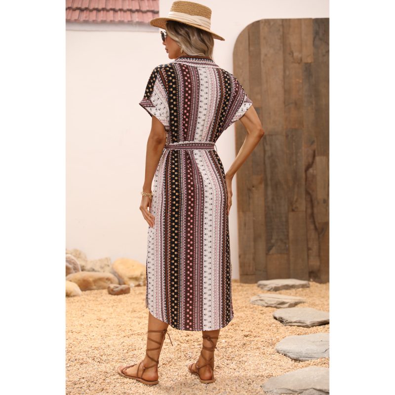 Dress Geometric Abstract Pattern Print Lace Up Dress - Image 5